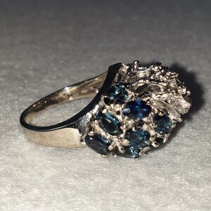 Huge Vintage 1950s 14K White Gold Lab-Created Sapphire Cluster Cocktail Ring